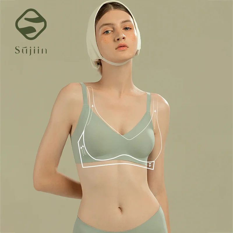 SUJIIN Seamless Underwear for Women Bralette Mujer Ladies Padded Push Up Bra for Small Chest Soft Support One-Piece Wireless Bra