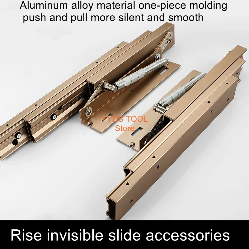 

Multi-function rising invisible slide aluminum alloy silent push-pull telescopic rail hidden folding table hardware accessories