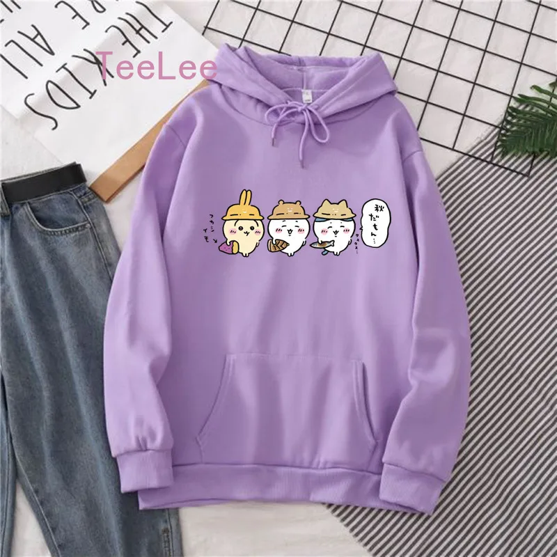 Cute Chiikawa Hoodies Anime Cartoon Girls Hoody Harajuku Ulzzang Kawaii Graphic Sweatshirt Autumn Winter Hoodie Women