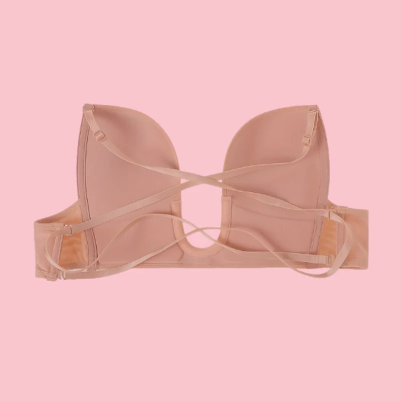 Womens Low Back Bra Wire Lifting Deep U Shaped Plunge Backless Bra with Multiway Convertible Clear Straps Body Shaper Lingeres