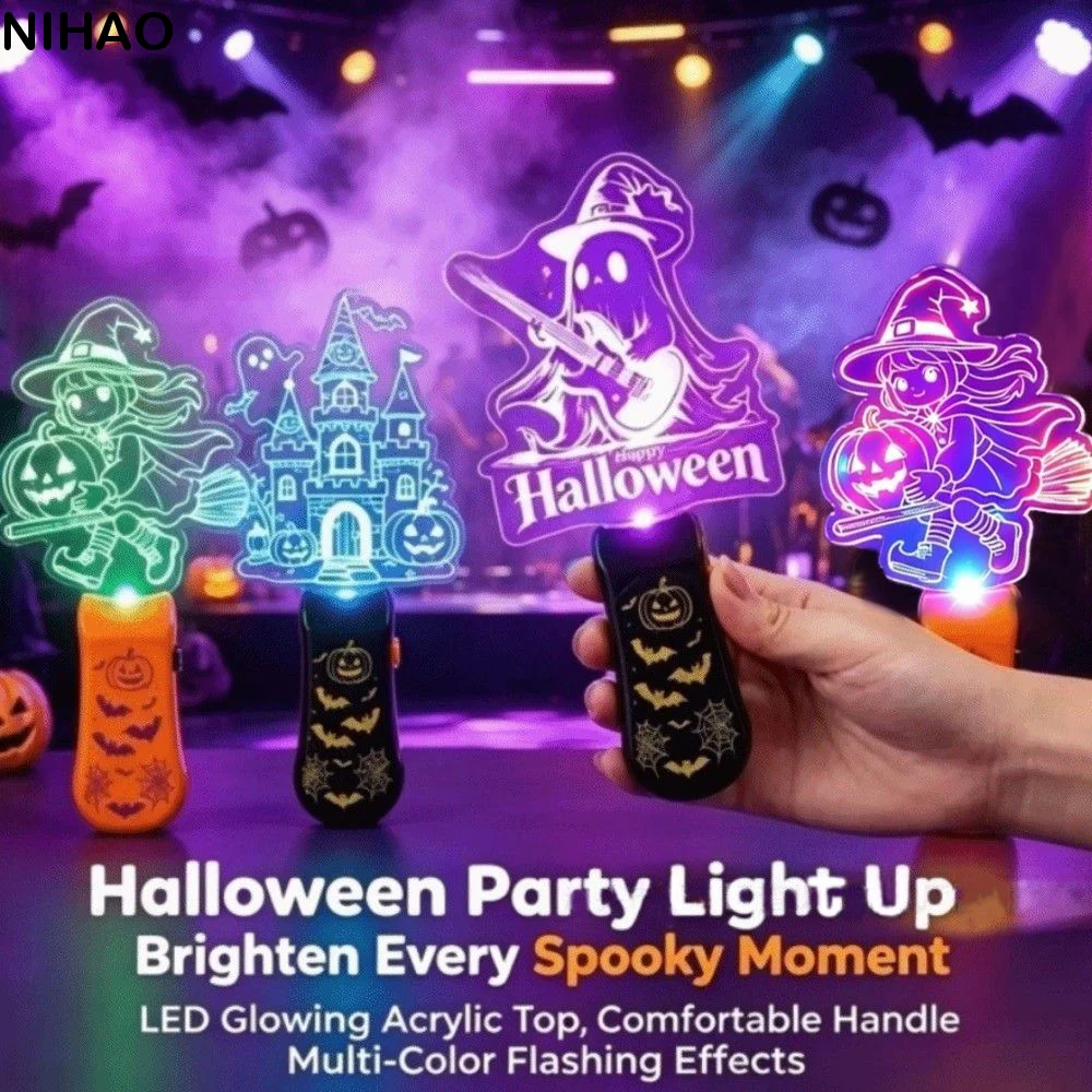 Halloween Lamp LED Glow Sticks with Sound Snowman Elk Santa Claus Mini Handheld Night Lights Colorful