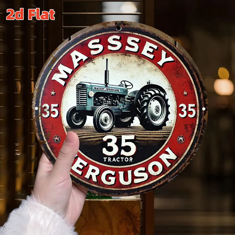 لوحة فنية جدارية مسطحة ثنائية الأبعاد "Massey Ferguson Tractor" - ديكور آلات زراعية عتيقة، لافتة ألومنيوم متينة مع تصميم "35 جرار"، مثالية #3