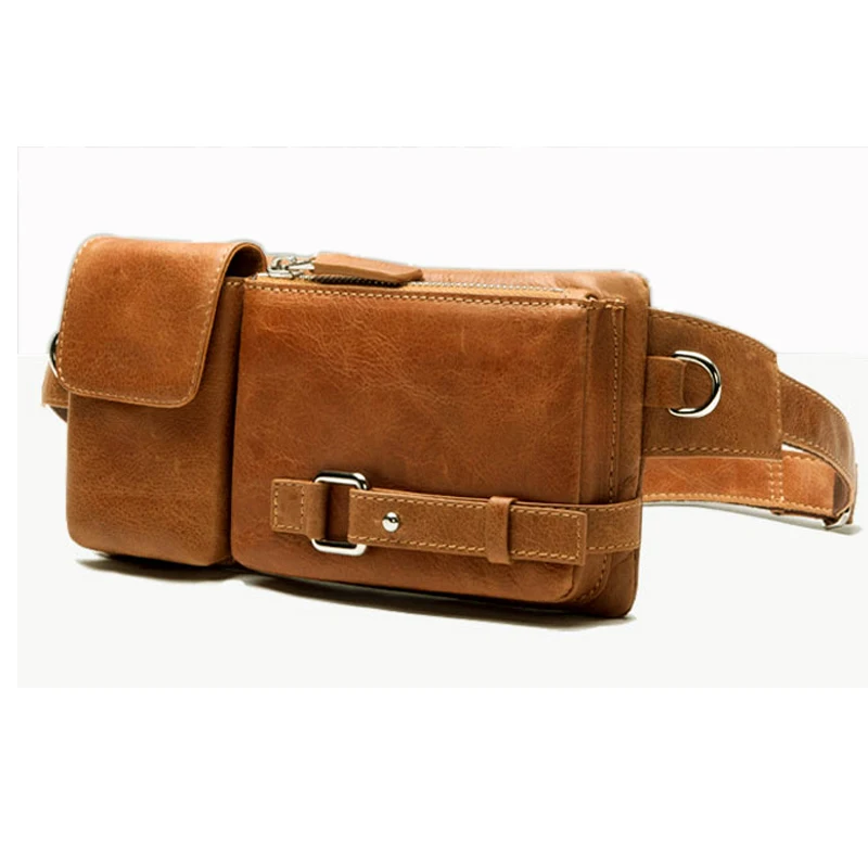 Fashion Korean Style Genuine Leather Waist Bag Men Fanny Waist Pack Chest Bag Leather Money Belt Bag Crossbody Bag Bum Bag pouch