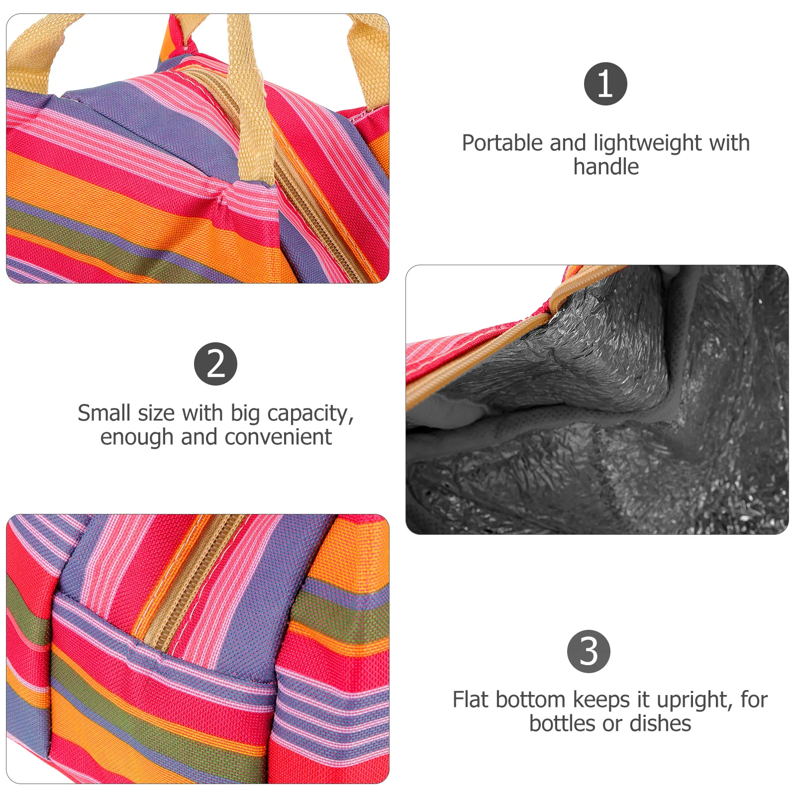 

Insulated Lunch Case Cooler Tote Oxford Zipper Bag Student Lunchbox Portable Sandwich Drink Yoghurt Fruit Work School