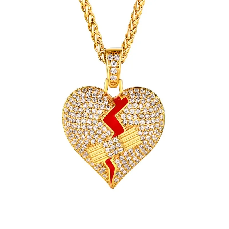 White Cubic Zirconia CZ Paved Band-Aid Mending Heart Necklace Gold Plated Copper Alloy for Women QC24