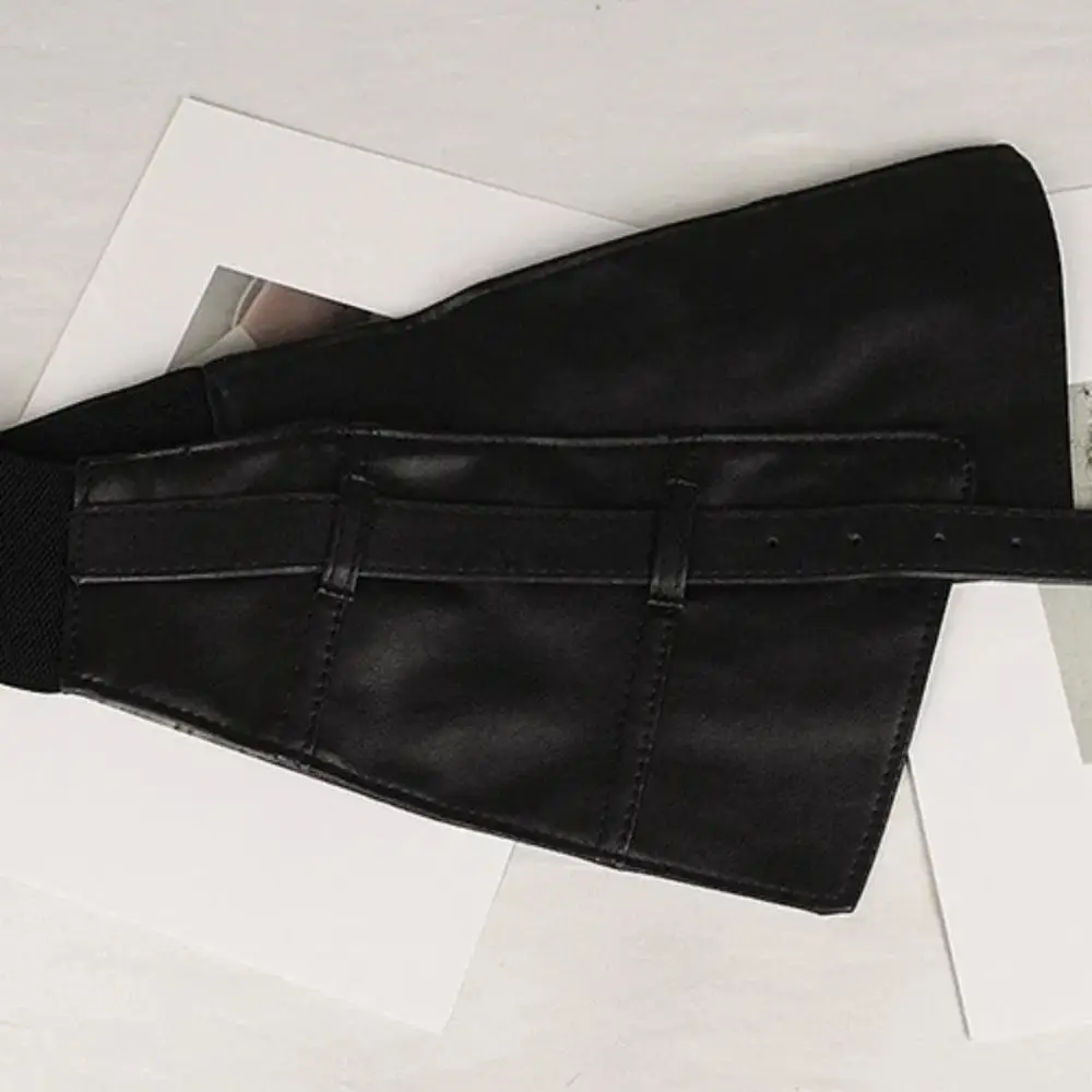 Fashion Adjustable Elastic Cummerbunds PU Leather Solid Color Wide Belt Black Slimming Waist Corset Ladies