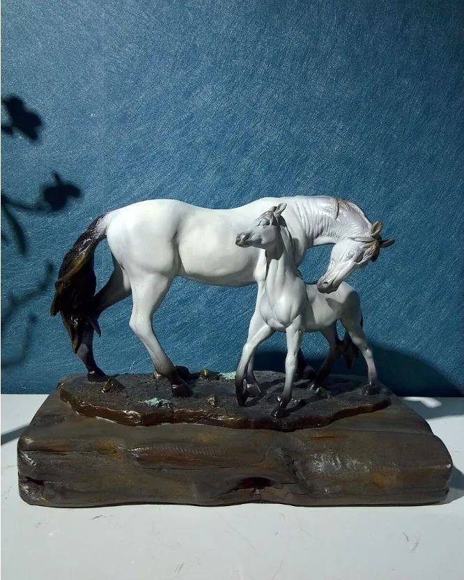 43CM large HOME office Company SHOP TOP GOOD Bronze Sculpture art LUCK Mascot white HORSES mother and son Decorative statue