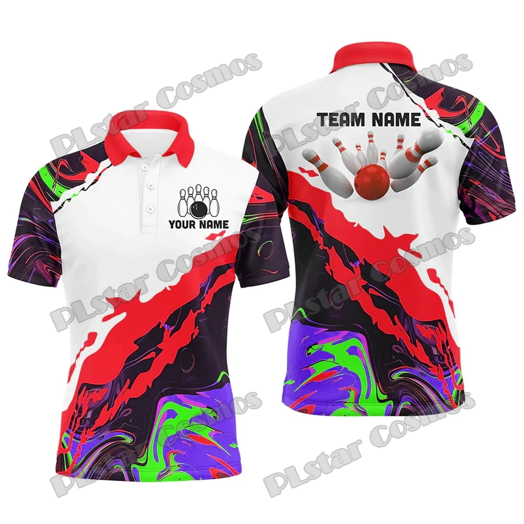 Camo Bowling Ball And Pins Multicolor Option Customized Name 3D Printed Men's Polo Shirt Summer Unisex Casual Polo shirt WK242