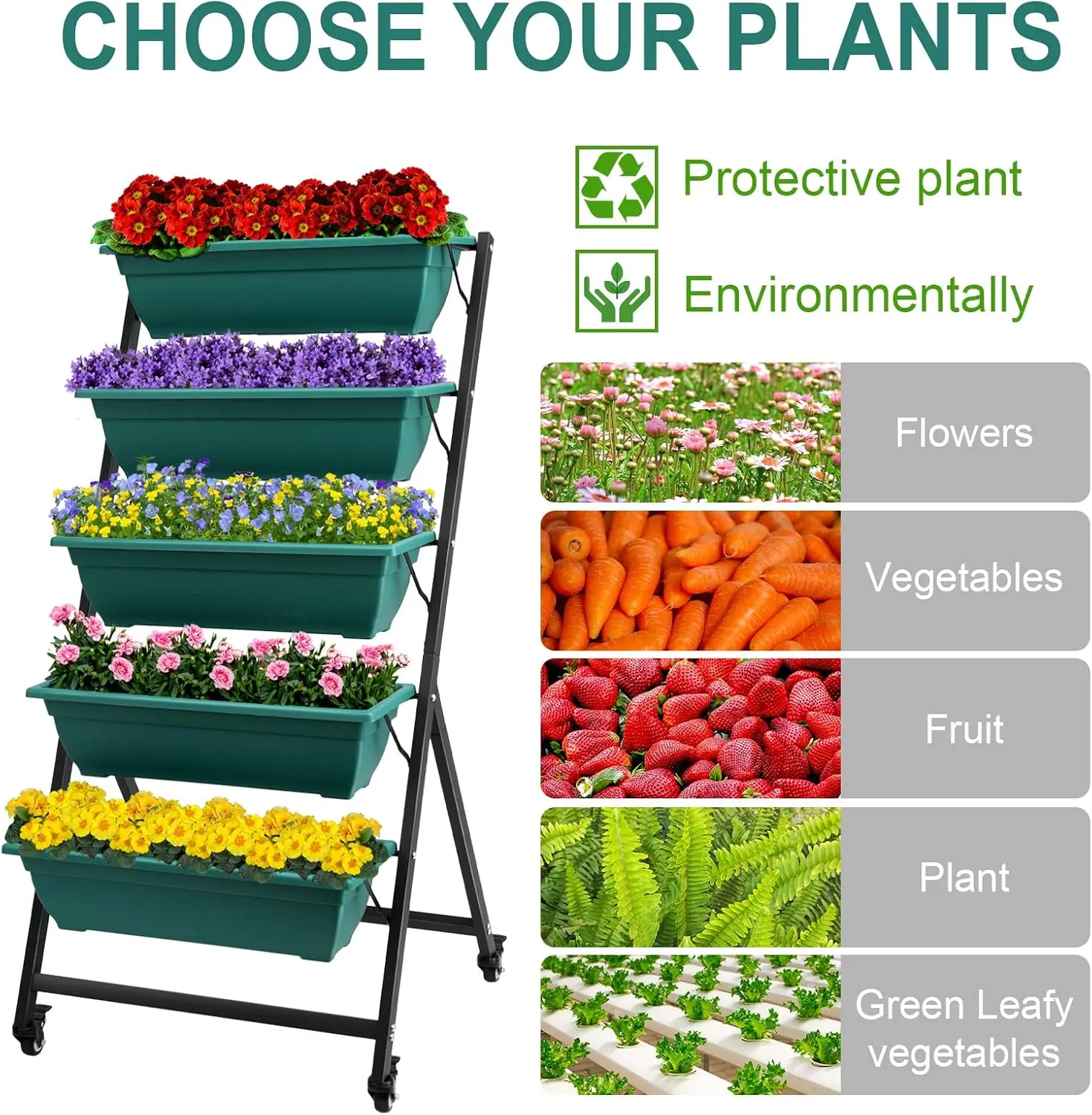 4.5 FT Vertical Garden Planter with 5 Containers, Wheels, and Tools for Outdoor Planting