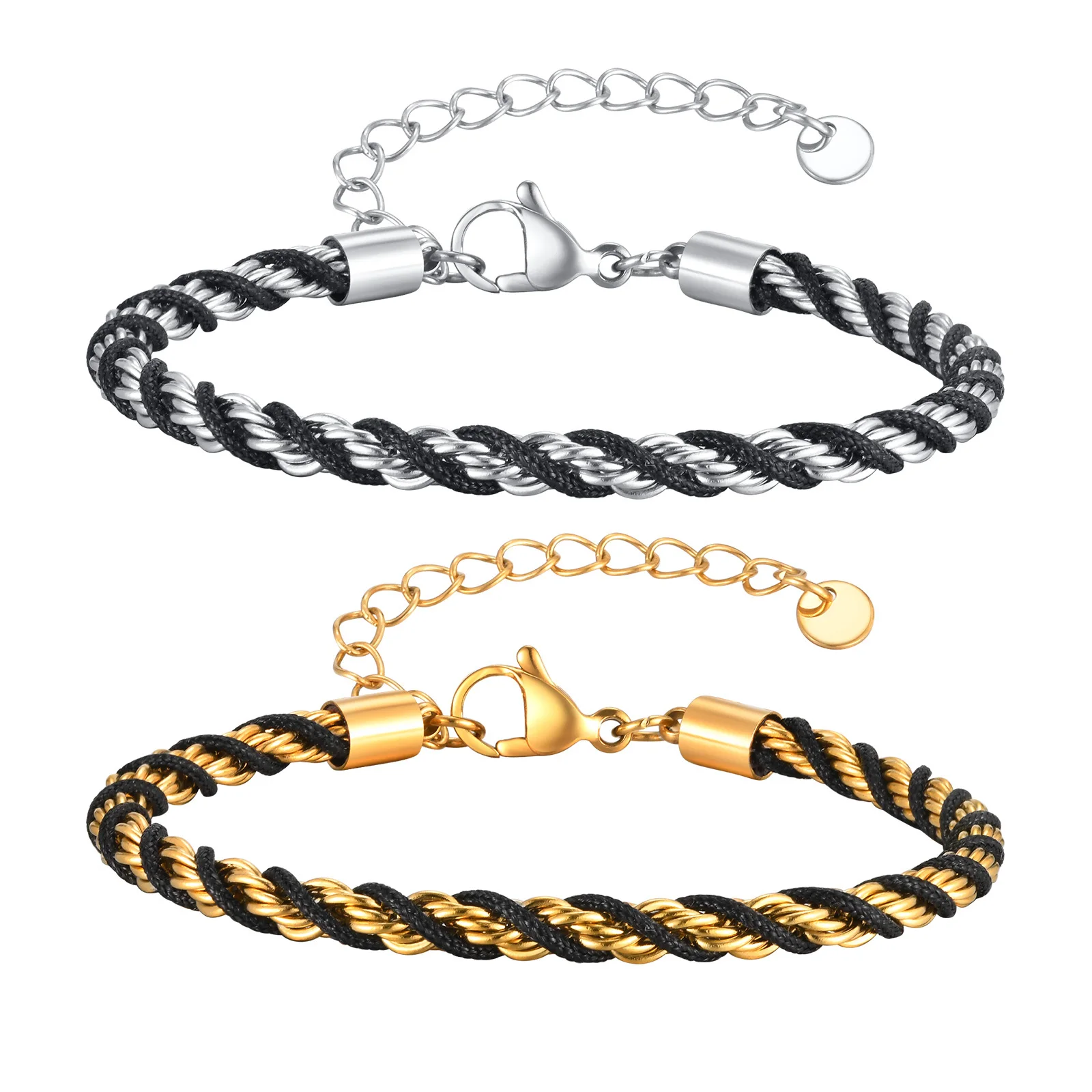 

Two Tone Twist Rope Chain Bracelets For Men Women, Stainless Steel Handmade Wristband Adjustable