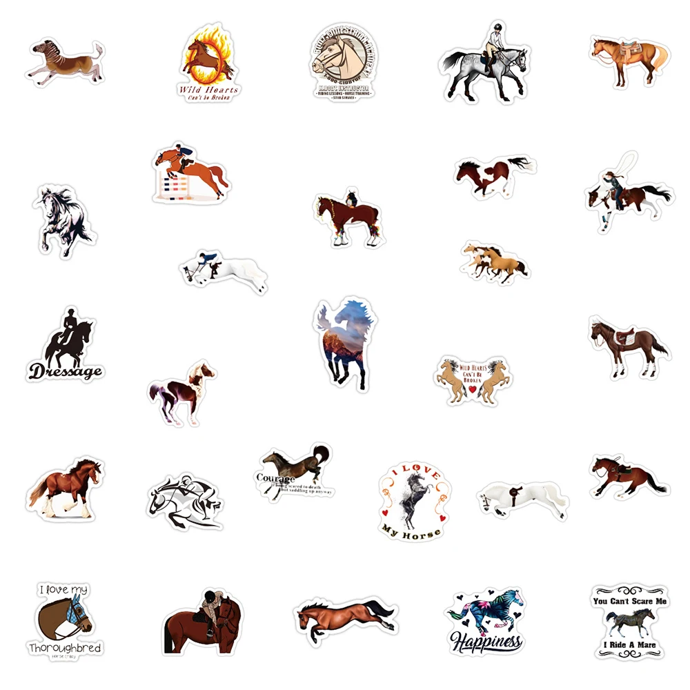 10/30/50/100pcs Cartoon Animals Horse Equestrian Stickers Cool Horseman Cartoon Decals Phone Notebook Suitcase Graffiti Sticker