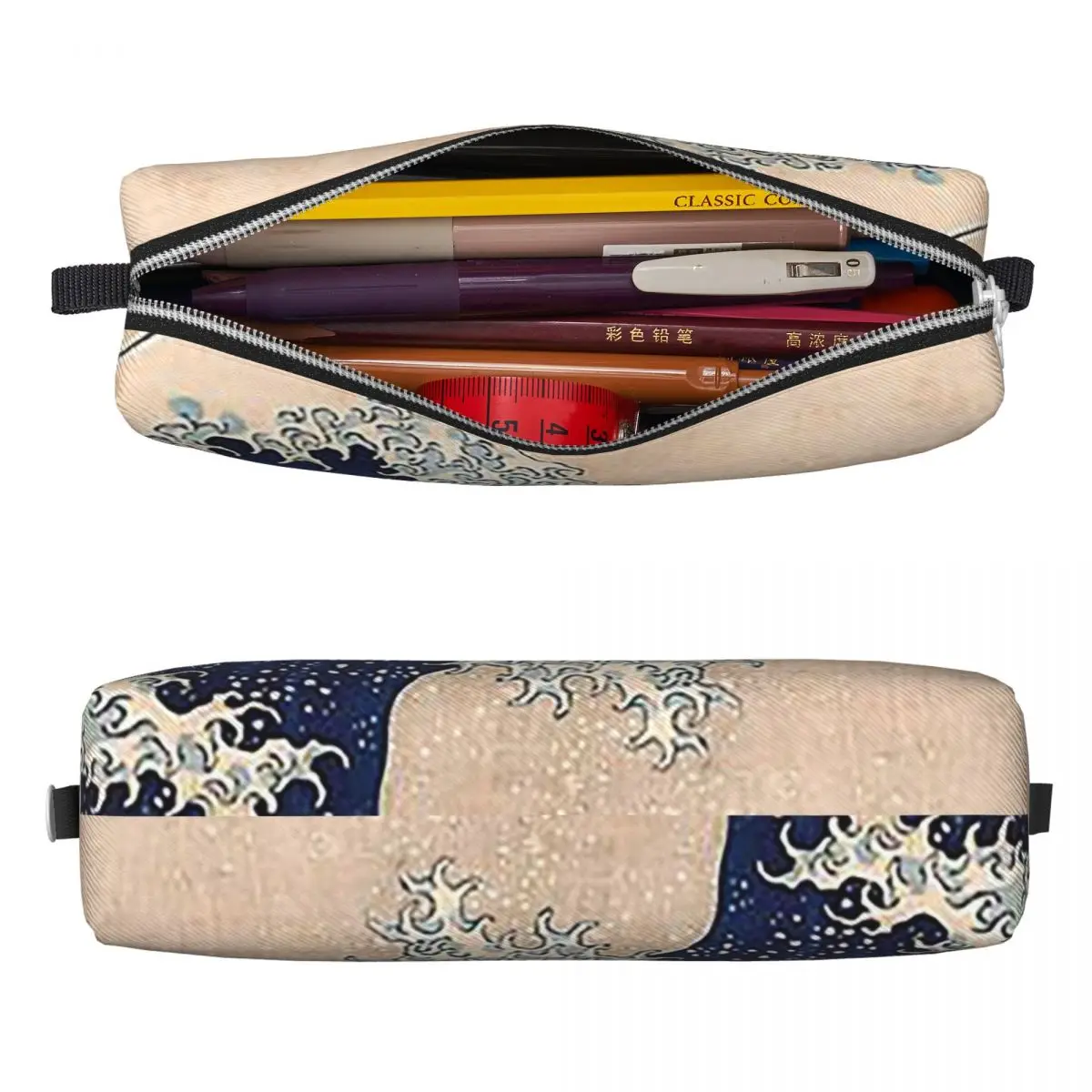 الكلاسيكية اليابانية موجة كبيرة قبالة كاناغاوا بواسطة Hokusai جدار قلم رصاص حالات تخزين كبيرة أكياس القلم صندوق القلم قلم رصاص الحقيبة حقيبة مستحضرات التجميل