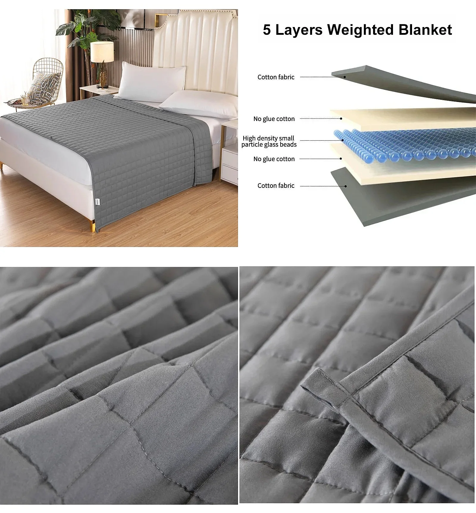 5cm Grid Polyester Weighted Blanket For Adults Relieve Stress Sleep Aid Weighted Quilt Soft Decompression Weighted Blanket