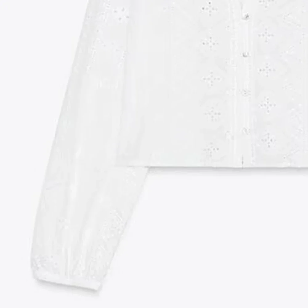 LIBIELIY Women's Shirt White Fashion Hollow Embroidery Collar Temperament Summer New Style Shirt