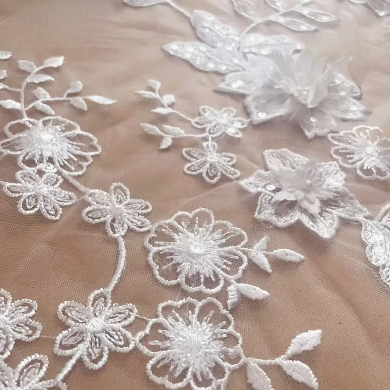 

New White 3D Decal, Nail Bead Lace, Bridal Veil, Evening Gown, Skirt, Curtain Accessories DIY Craft, Lace Fabric Accessories