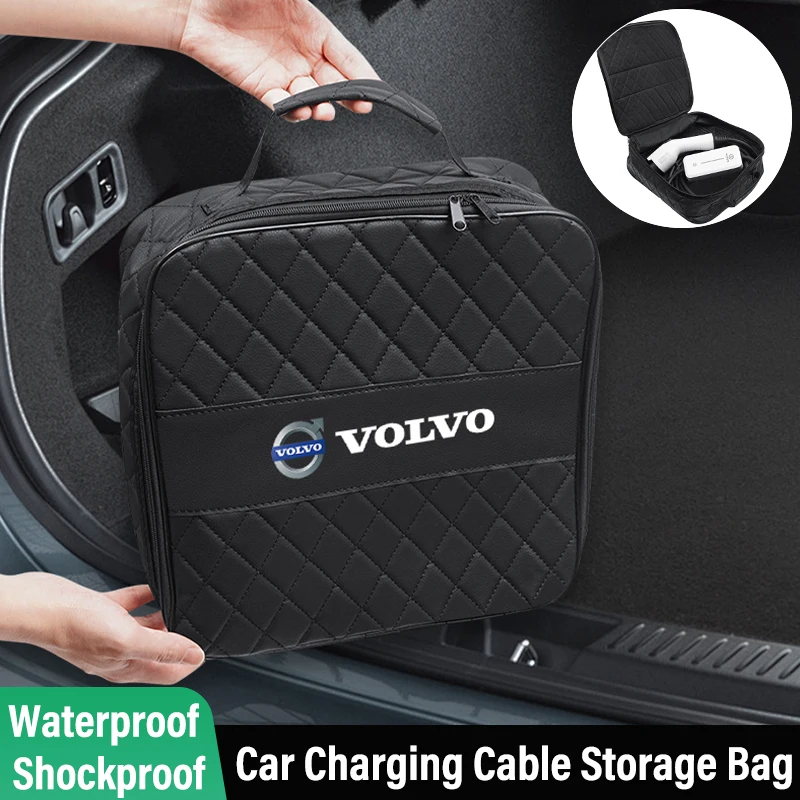 Leather Car Charging Cable Storage Box New Energy Charger Portable Bag For Volvo Rdesign V60 V40 S80L XC90 S60 S40 C30 XC60 V50