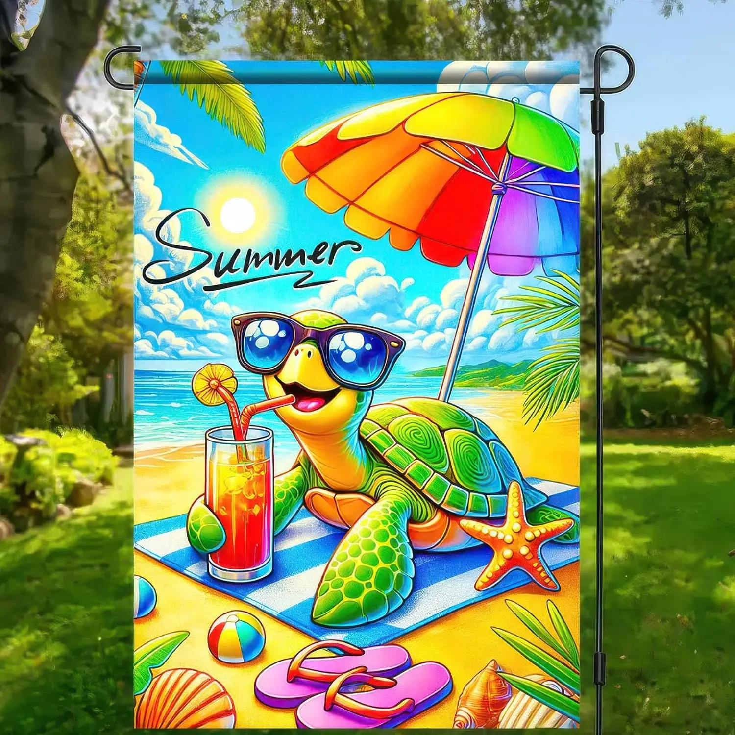 BlissYard Summer Garden Flag Sea Turtle Beach Garden Flag Double Sided 12x18 Inch Welcome Summer Rustic Coastal Seasonal Oce SSL