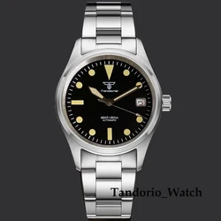 Tandorio 36mm 20ATM Sapphire Glass Diver Pilot Men's Watch For Japan NH35 PT5000 Auto Movement Green Luminous Leather Strap