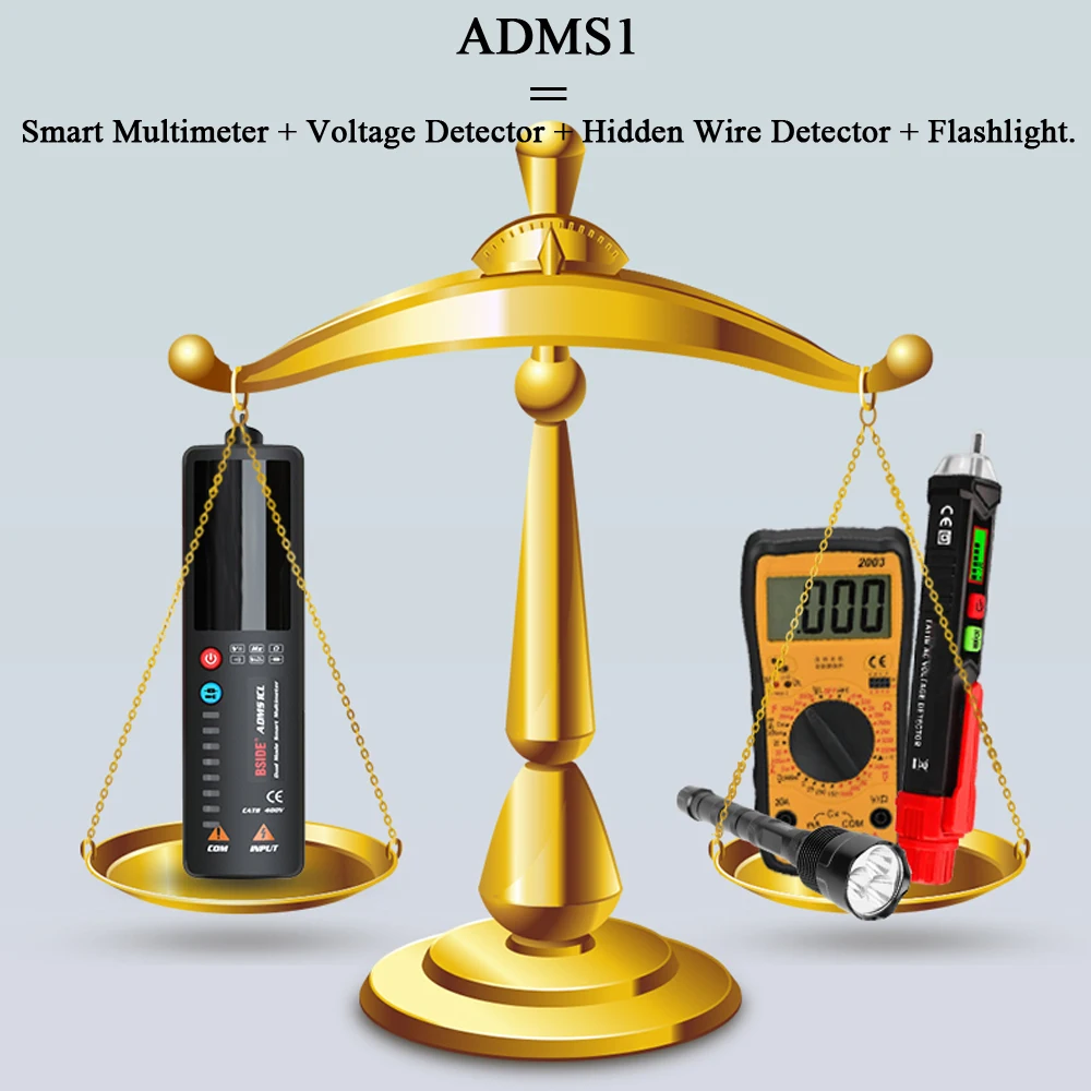 BSIDE 2.4’‘ LCD Voltage Detector Non-contact Circuit Volt Tester Pen Voltmeter NCV Socket Live Wire Check Hz Ohm Continuity