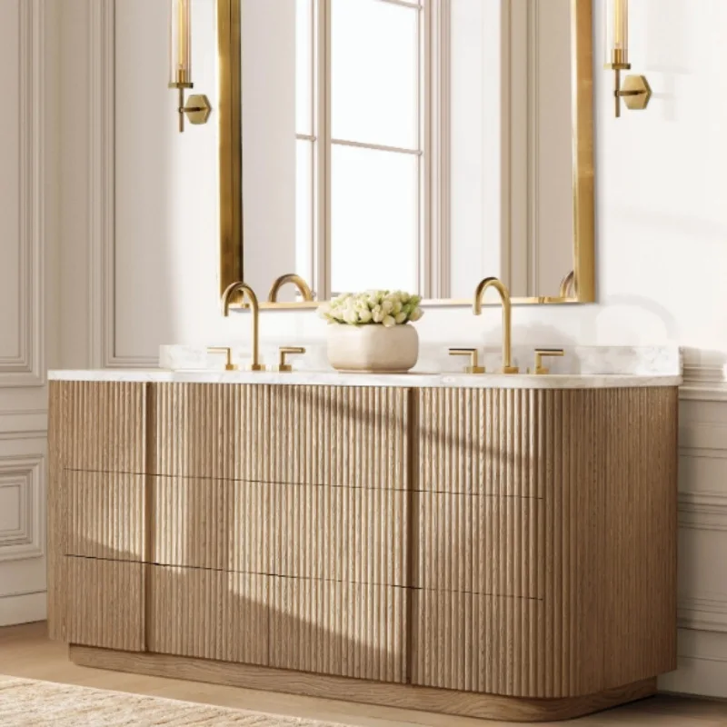 American simple solid wood storage bathroom cabinet villa clubhouse export bathroom furniture factory