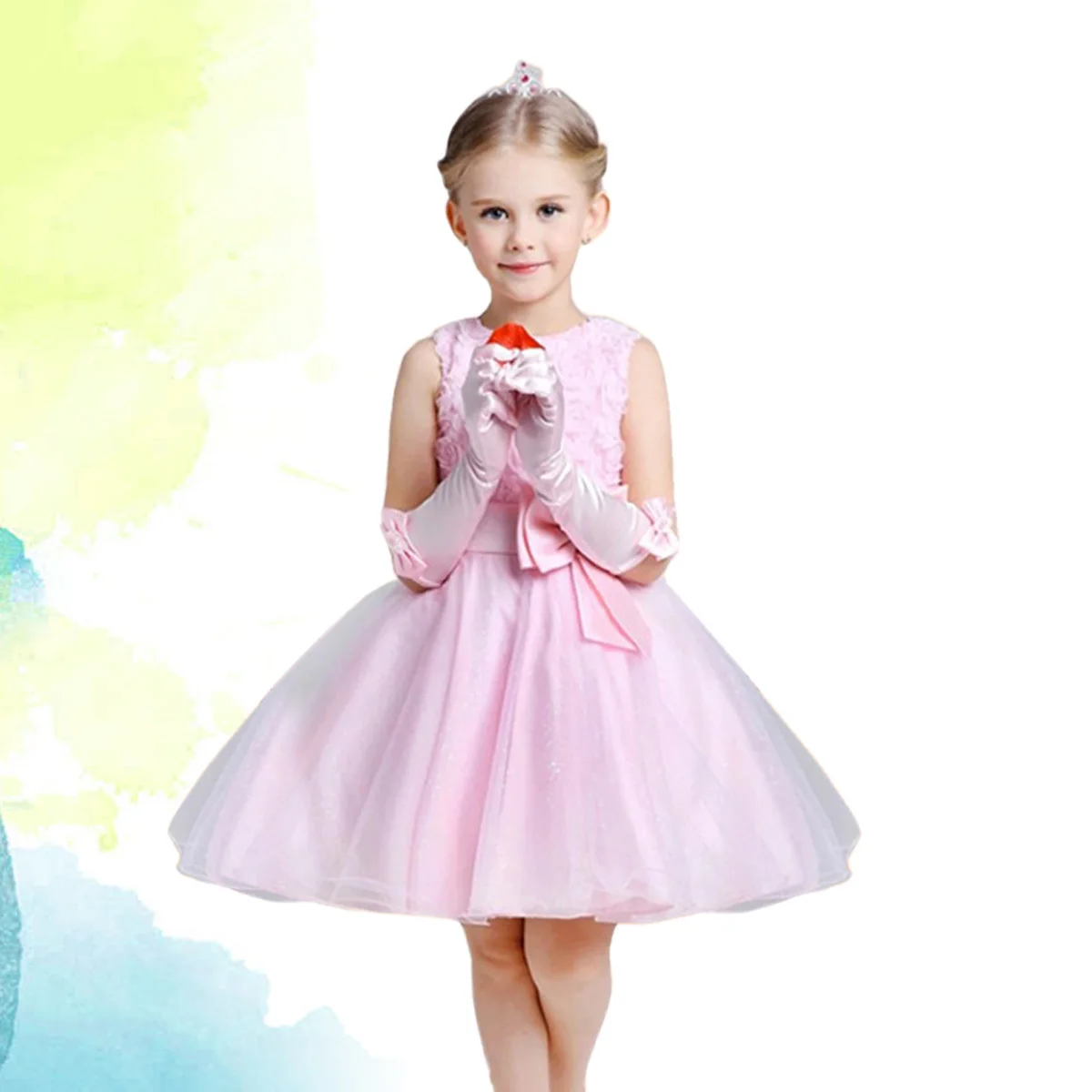 1 paire de gants longs en Satin pour filles, robe à nœud papillon, taille unique, convient à la plupart des enfants, pour mariage, Banquet, bal, spectacle, soirée