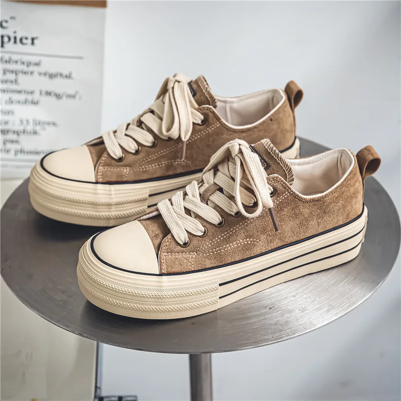 Men's Canvas Shoes Fashionable Breathable Platform Soft Men's Vulcanized Shoes Concise Lightweight Lace-up Unisex Men's Sneakers