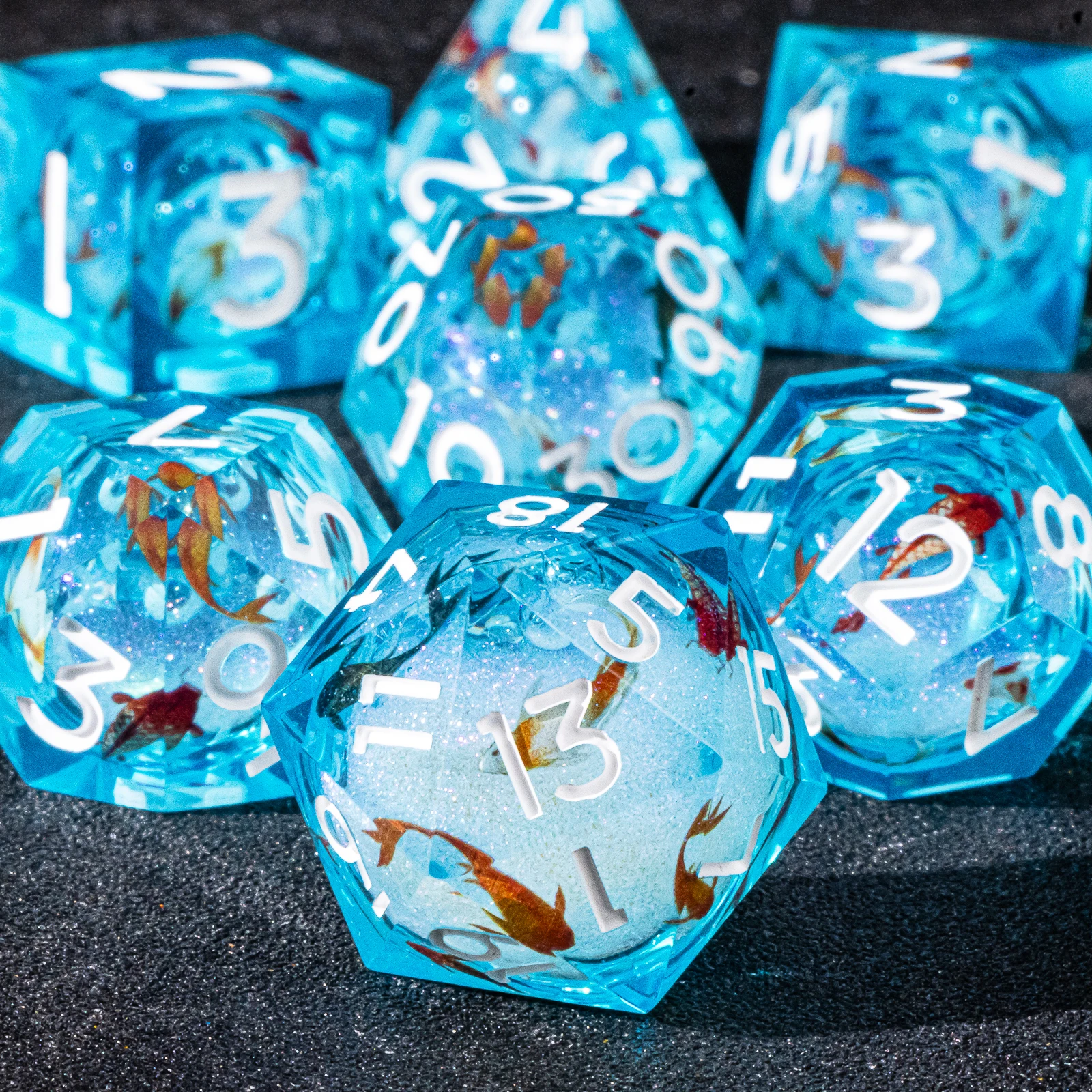 

7PCS Sharp Resin Dice Set, Liquid Core Dice for Role Playing Games ,Koi Liquid Core dnd dice set