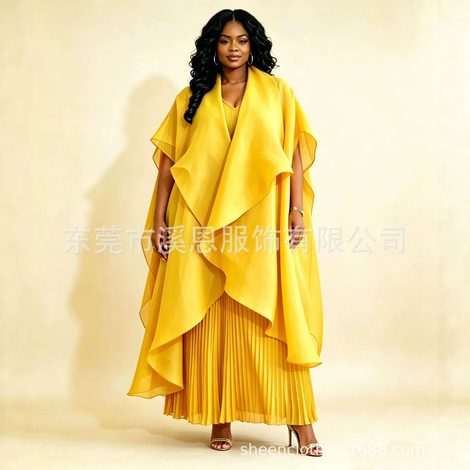 

Miyake Fashion Pleated Solid Color Short-sleeved Top + Wide-leg Trousers + Organza Outer Three-piece Plus Size Women's Suit