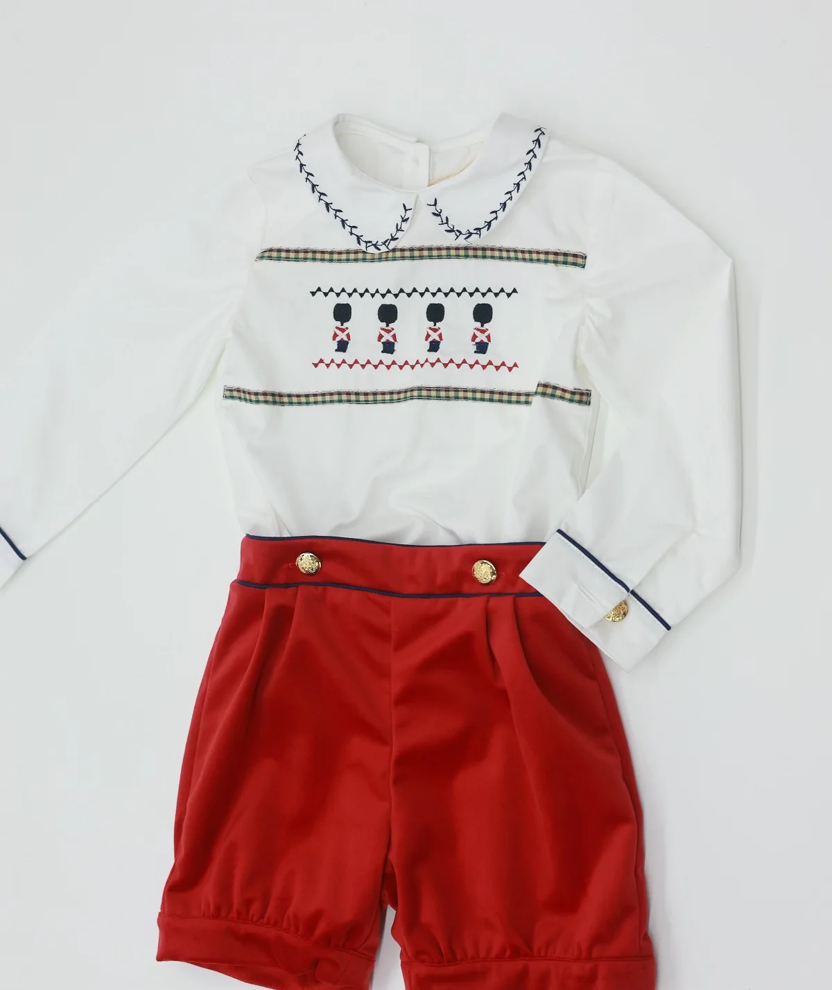 Baby Boy Set Autumn Winter Lion Embroidery Vintage Set Suit White Skirt Red Shorts for Party Birthday Photography Christmas C131