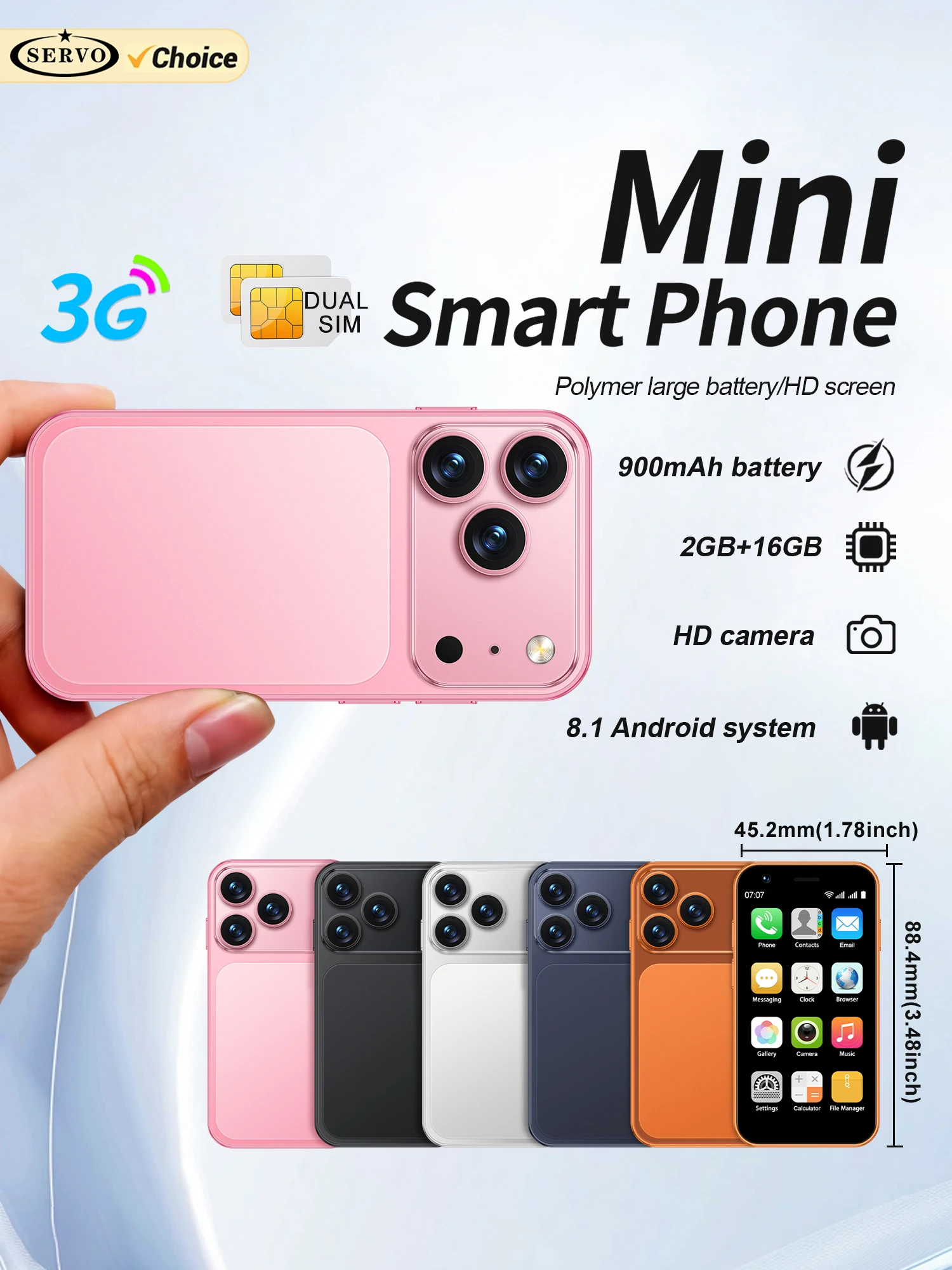 SERVO 18SE MINI Android Mini Smartphone 3G WCDMA 2GB RAM 16GB ROM Wi-Fi Hotspot GPS 3.0" Touchscreen Kleine Smartphones 2 SIM Standby - afbeelding 2