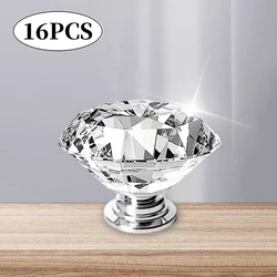 16Pcs Diamond Furniture Door Knobs Crystal Glass Pot Cover Handles 30mm Cabinet Pull Decorative for Dresser Cupboard Wardrobe