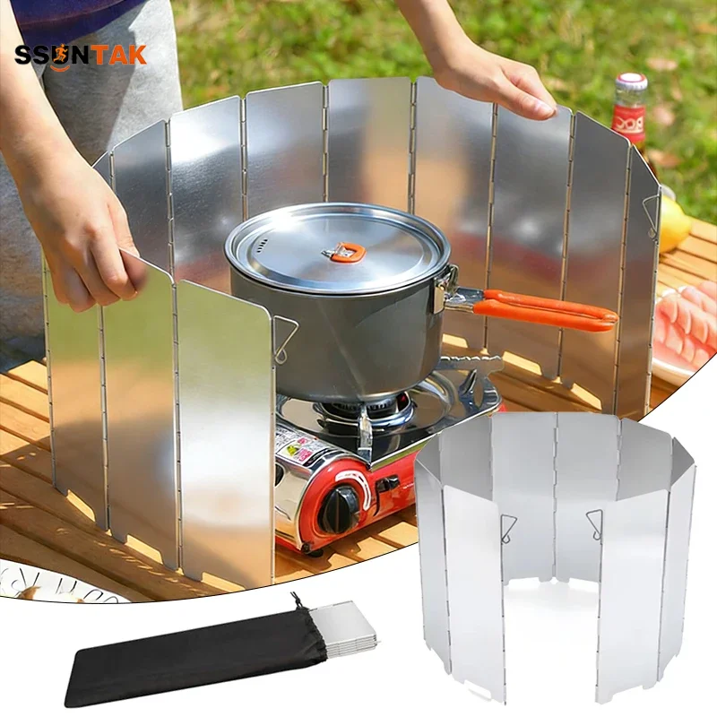 

SSUNTAK 9/10/12 Plate Ultralight Aluminum Alloy Stove Windscreen Ultralight Foldable Wind Shield with Drawstring Bag for Outdoor