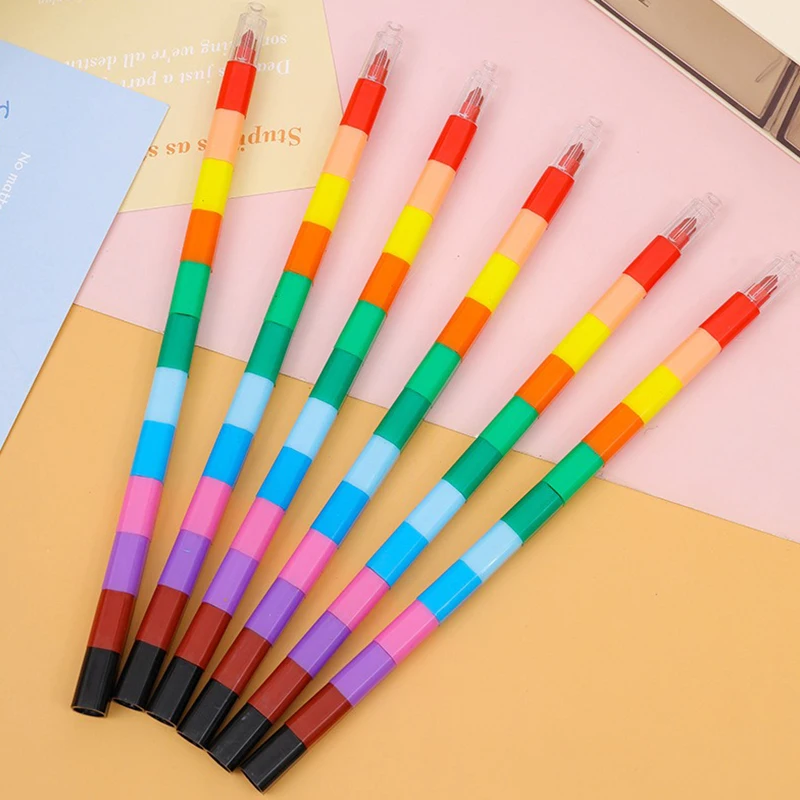 Drawing Supplies 6 In1 Ballpoint Pen 8-Color Boxed Crayon 12-Color Building Blocks Crayon Multifunction Graffiti Accessories ZYF
