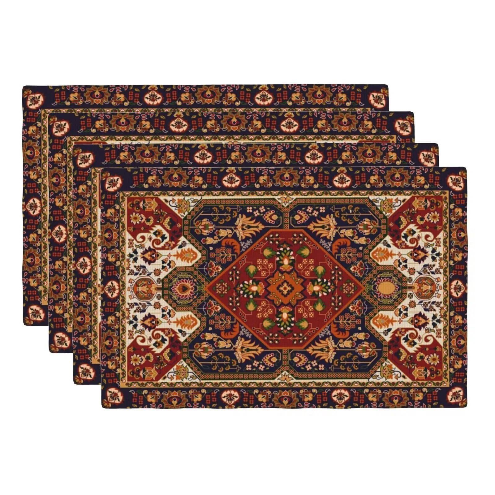 Persian Carpet Placemats Set Linen Washable Placemat Boho Persian Kitchen Dining Heat-Resistant Place Mats Decor Table Mats