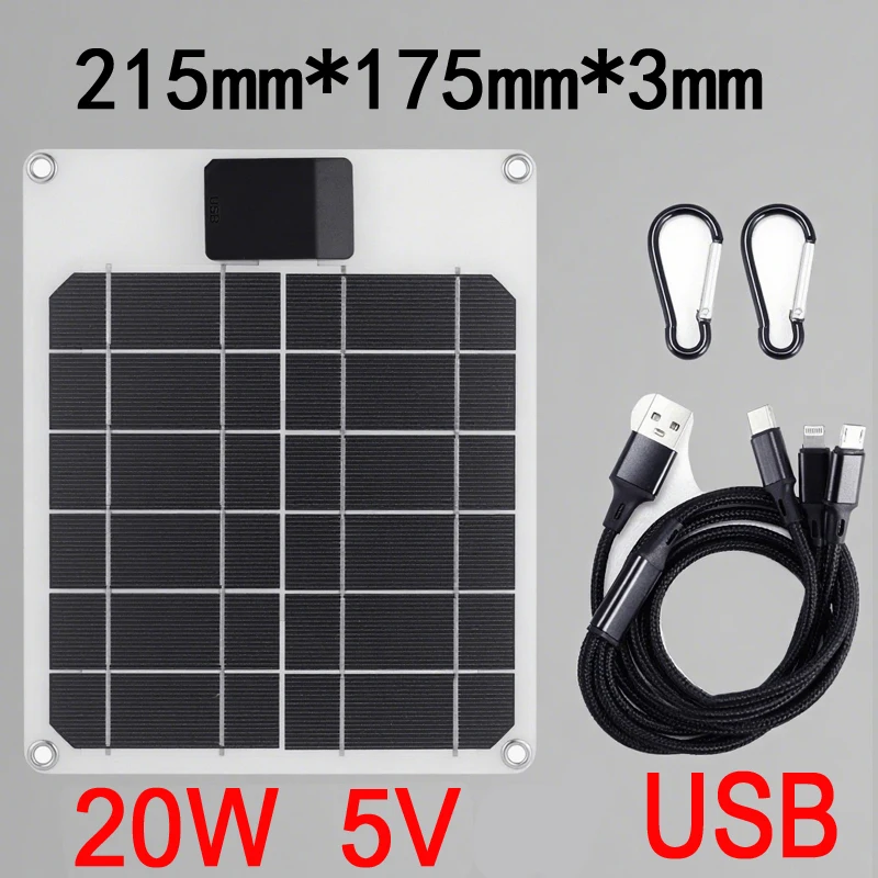 20W Solar Panel Portable Fast Phone Charging 5V Outdoor Mini Solar Charger 233x185mm 20 Watt Solar Power Bank for Mobile Devices