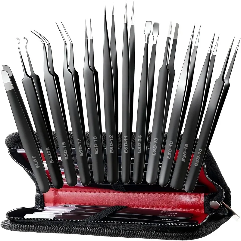 12-piece-esd-anti-static-tweezers-set-stainless-steel-portable-industrial-tweezers-electronics-repair-jewelry-craft-work-tools