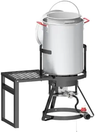 30Qt Turkey Fryer with Basket, Outdoor Propane Deep Fryers Burner Stand, 50,000BTU Cast Iron Burner, Steamer and Seafood Boiler