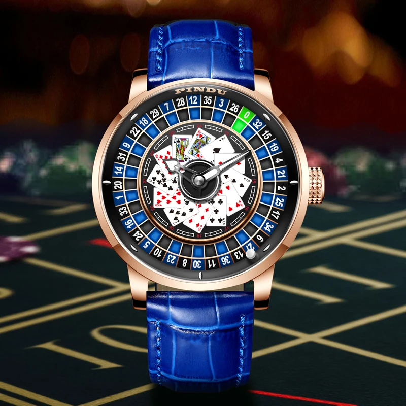 PINDU Design New NH35A Movement Mechanical Watch Men Playing Cards Rotating Dial Sapphire Glass Stainless Steel Waterproof Watch