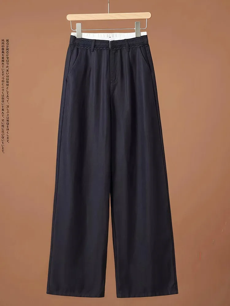 Light Blue Lace Hem Wide Leg Pants Women Summer Thin New Casual Sun Protection Nine Points Small Straight Tube Pants