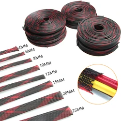 5/10M Cable Braid Insulated Cable Sleeve Red&Black PET Expandable Braided Sleeving Cable Wire Protector 2/4/6/8/10/12/15/20/25mm