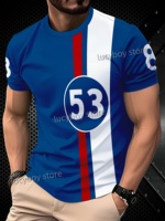 Men Stripe Number 53 Print T-Shirt Man Short Sleeve Sportwear Football T-Shirt Vintage Oversize Striped Tees Men Clothes
