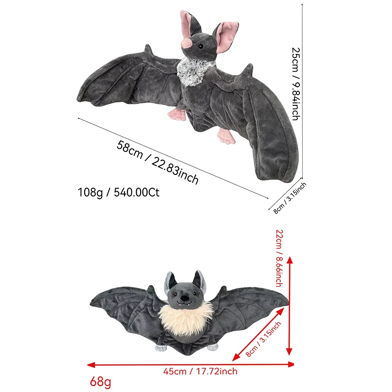 جميل رمادي الخفافيش أفخم محشوة الخفافيش دمية أفخم رمي وسادة للبنين والبنات عيد الميلاد عيد الهالوين الديكور هدايا العيد
