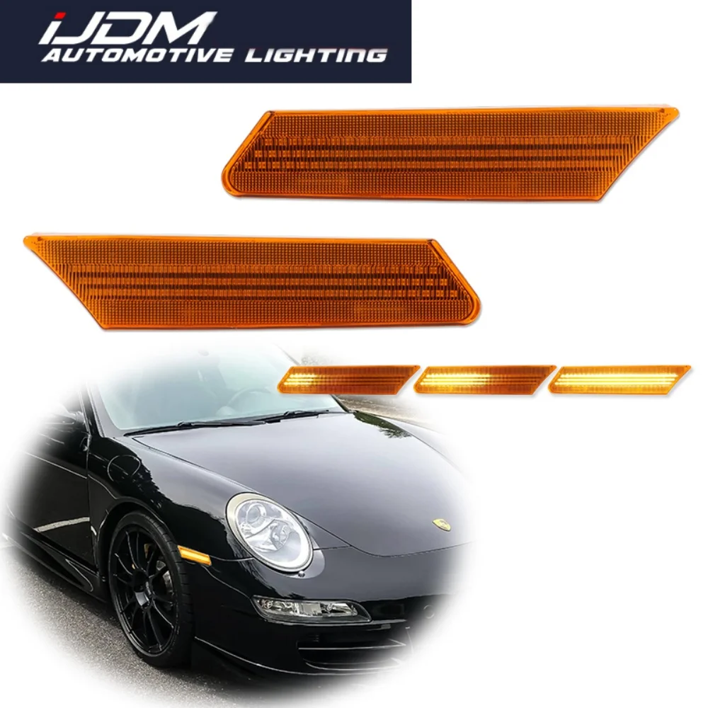 For Porsche 997 911 Turbo GT2 GT3 Cayman Boxster 987 Sequential LED Car Front Fender Side Marker Lights Turn Signal Lights 12V
