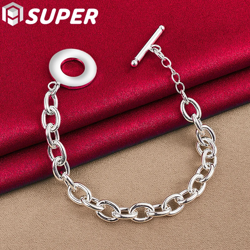 

925 Sterling Silver OT Base Chain Bracelet For Woman Man Charm Wedding Engagement Jewelry