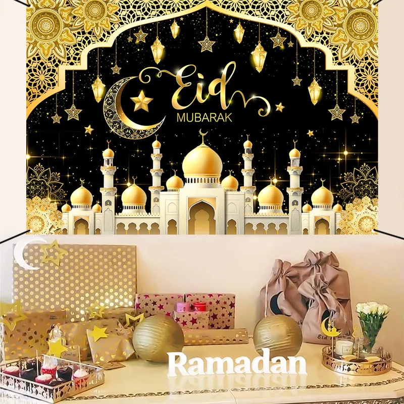 Eid Mubarak Ramadan Karim Polyester Achtergrond 2025, Islamitische Moslim Party Achtergrond Ramadan Decoraties