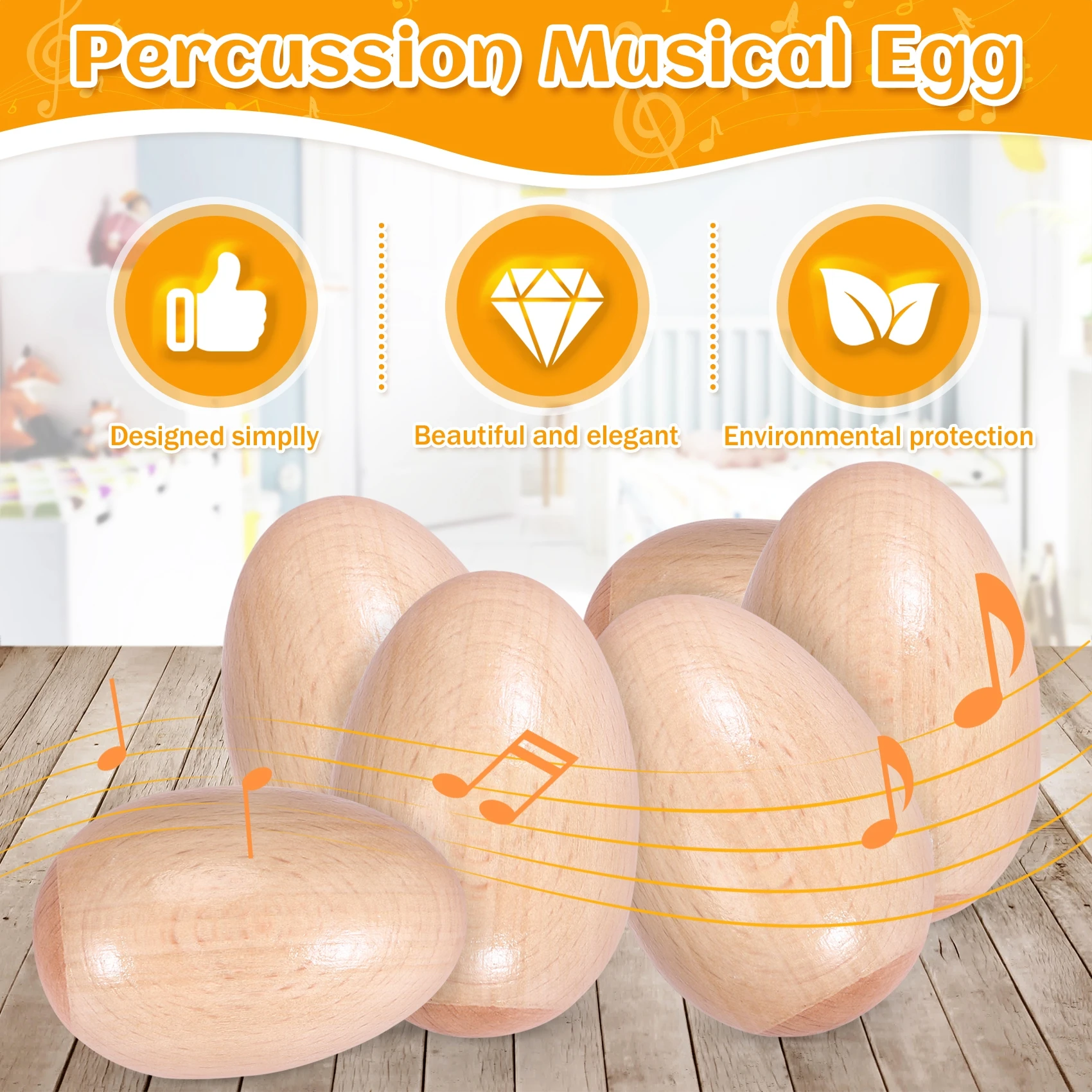 Set of 6 pcs Wooden Percussion Musical Egg Maracas Egg Shakers Musical Instrument Toy for Kids