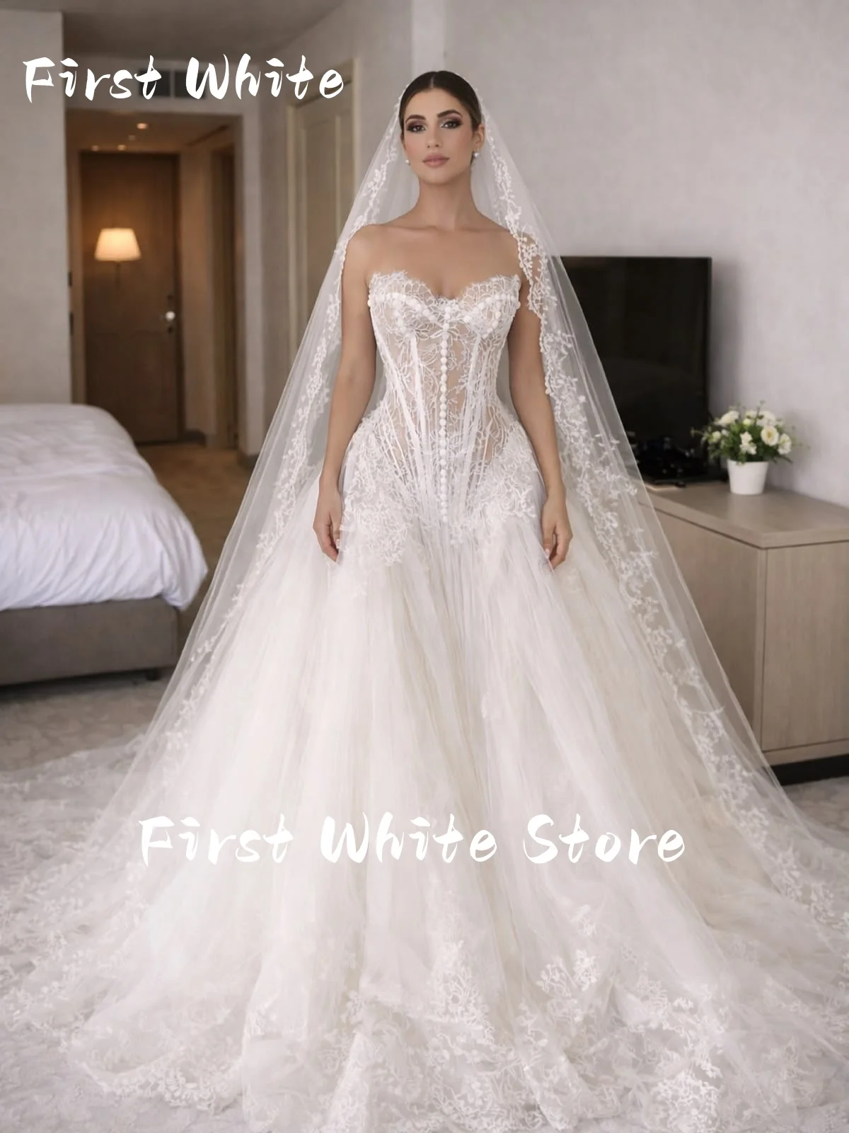 Vestido de Noiva Corpete de Renda Corte Princesa 2026 Elegante para Igreja Vestido de Casamento Noiva Vestidos de Noiva