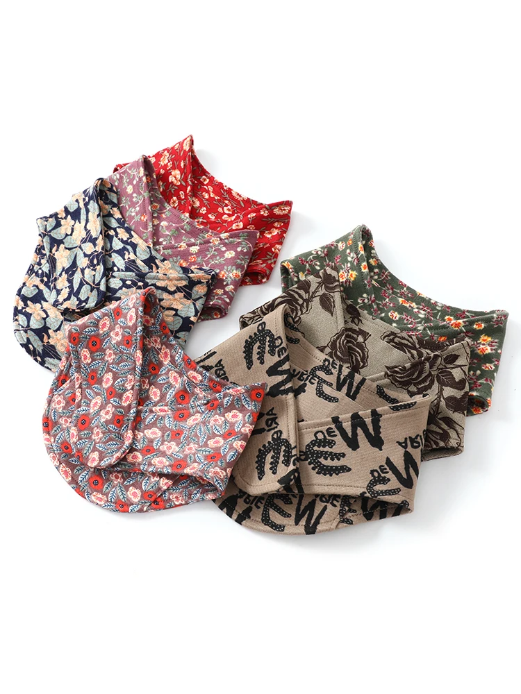 Neck Warmer Autumn Winter Women Soft Cotton Print Small Scarf Bowknot Neckerchief Snap Closure Seniors Warm Ring Collar Unisex