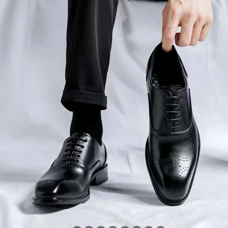 

New Spring Brock carved men's shoes, British genuine leather formal men's shoes, brown trendy business shoes x2