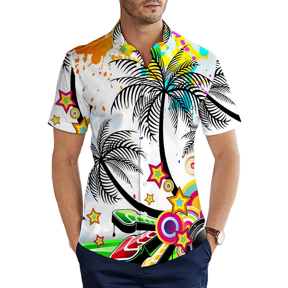 

Мужская гавайская рубашка с 3D-принтом, летняя, с коротким рукавом, повседневная, для отпуска, пляжная, дышащая, уличная мода, стильные топы
